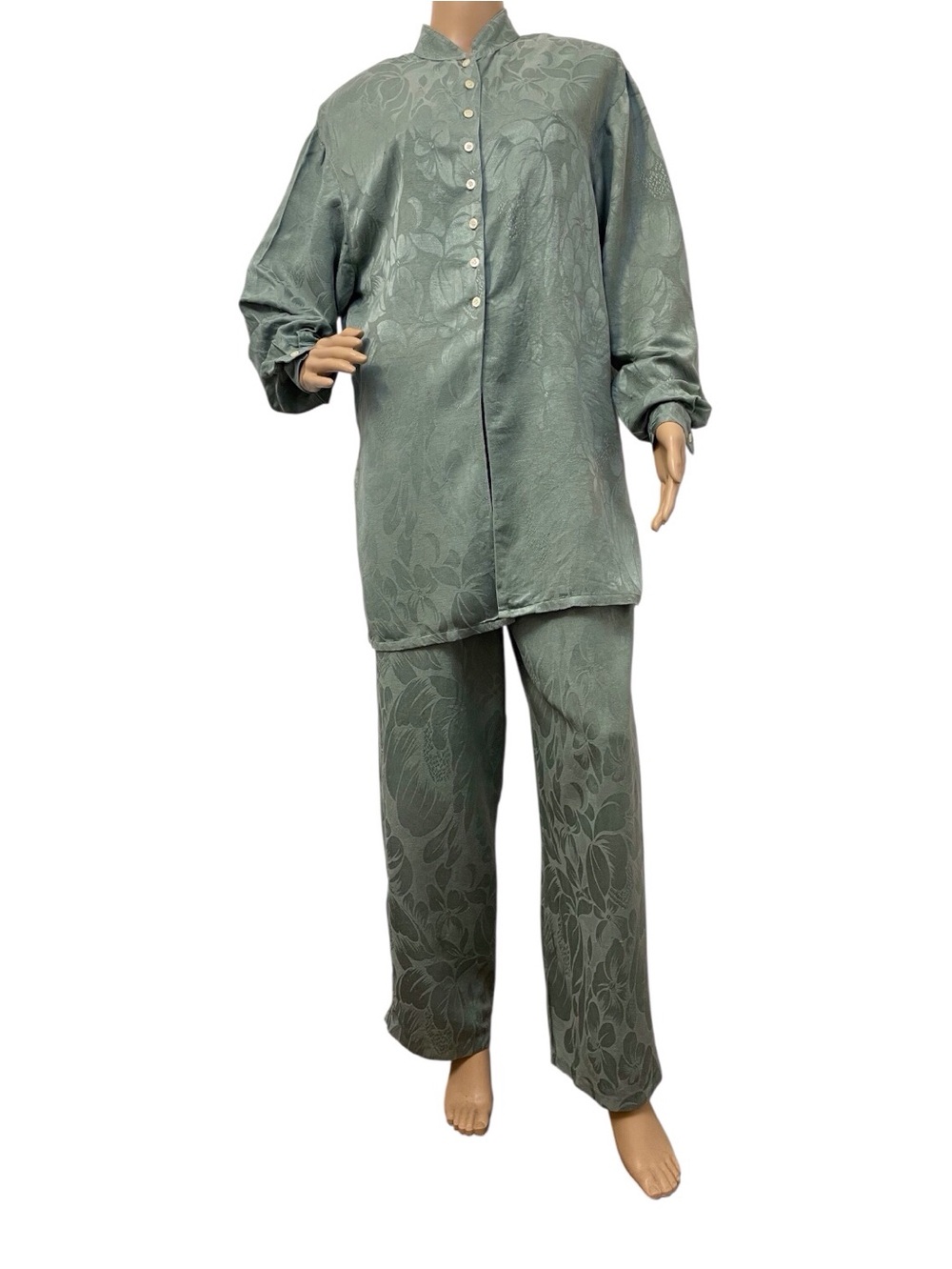Vintage Women's Sophisticates by Jonathan Martin Silk Pants Muted Green Suit, M